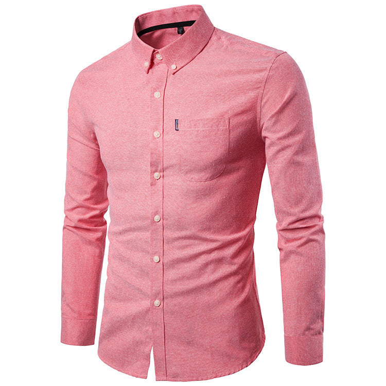 Men’s Korean-Style Slim-Fit Long-Sleeve Dress Shirt – Modern Elegance