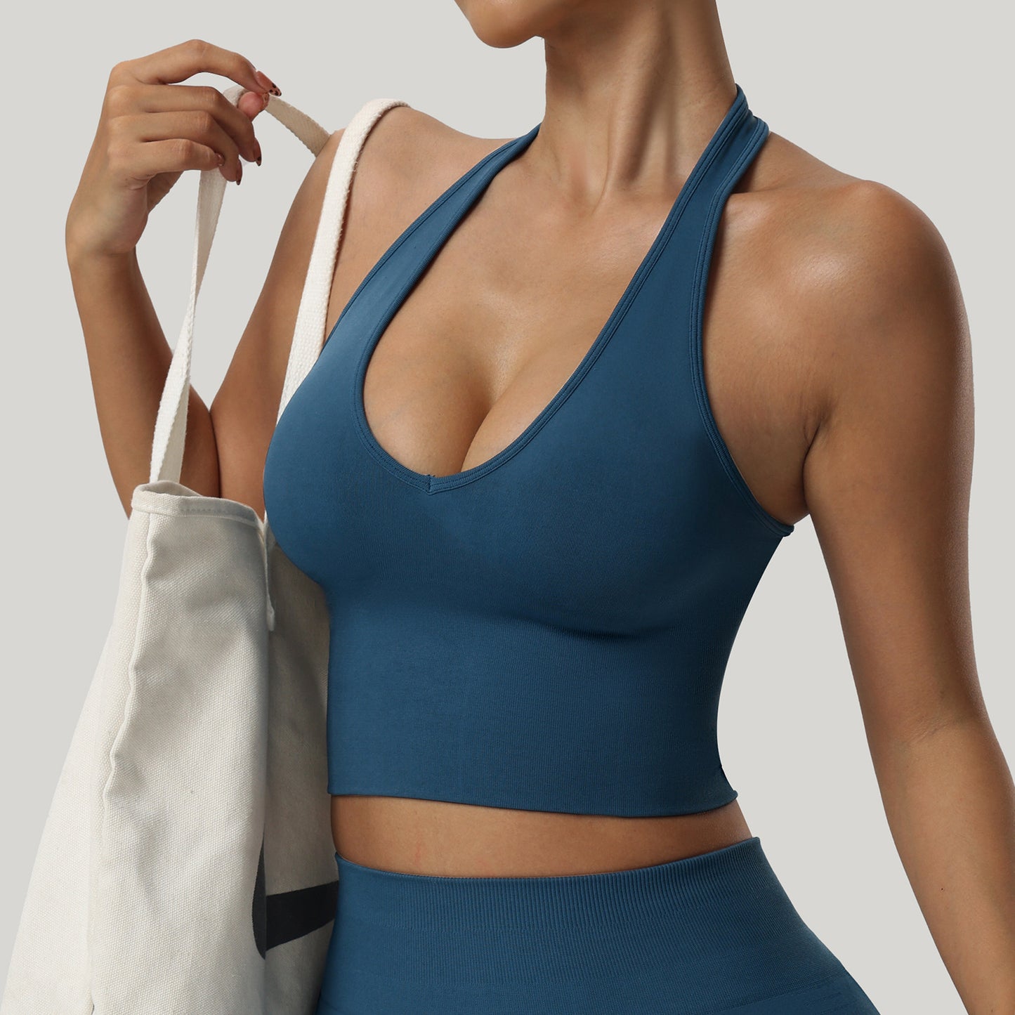 Women's Halter Cropped Top Beauty Back Yoga Bra Seamless Fitness Sports Vest