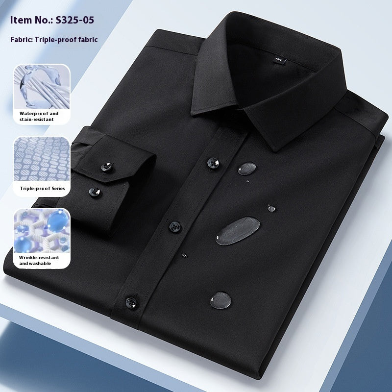 Men’s Seamless Three-Proof Long-Sleeve Shirt – Waterproof, Anti-Oil & Anti-Wrinkle