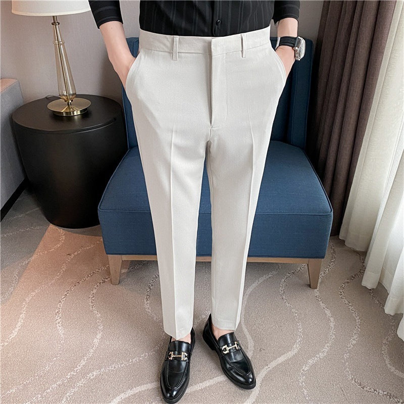 Men’s Spring/Summer Draped Solid‑Color Suit Pants – Stretchy Comfort, Elegant Casual Style