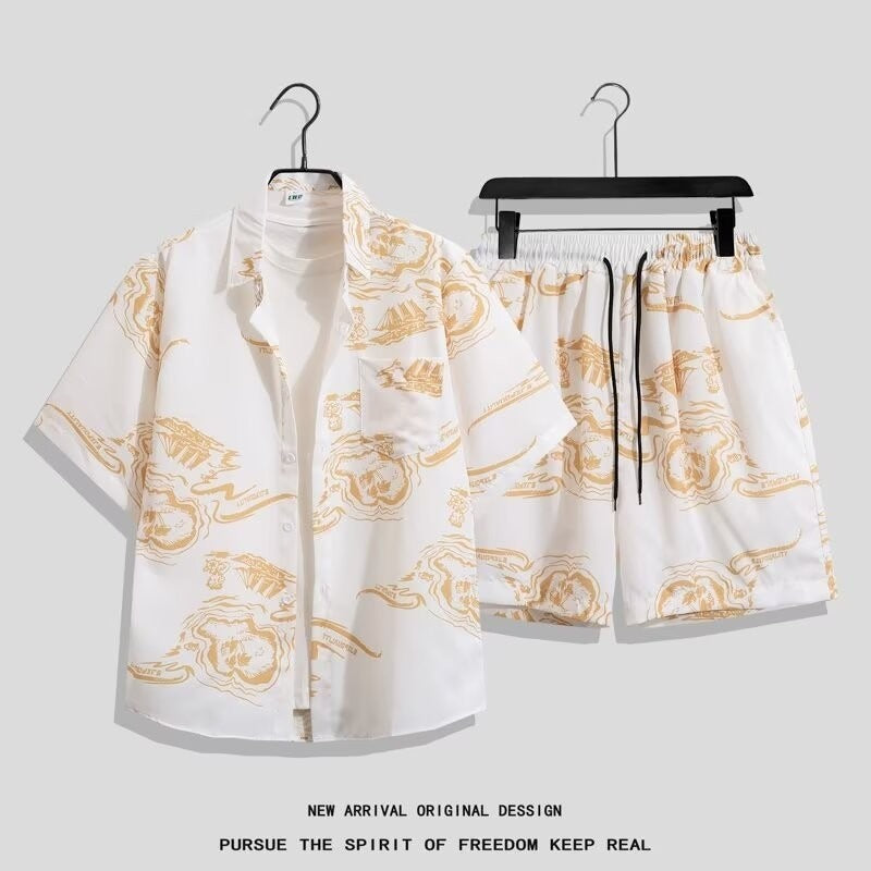 Men’s Hong Kong-Style Retro Printed Short-Sleeve Shirt – Bold & Nostalgic