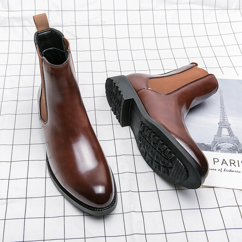 Men’s Korean-Style High-Top Leather Sneakers – Trendy Street Fashion Footwear