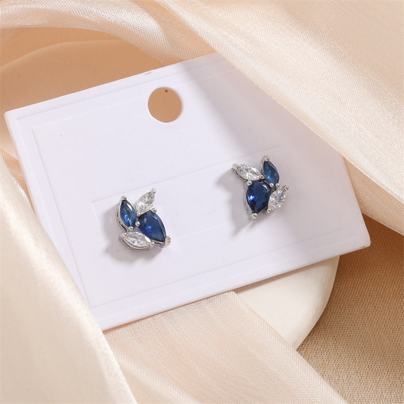 Blue Leaf Zircon Women's Niche Design Earrings