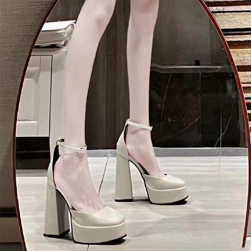Platform Square Toe Buckle Chunky Heel High Heels