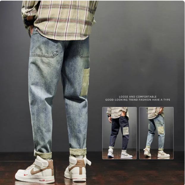 Men’s Loose Fit Harem 9/10 Jeans – Workwear Style Cropped Denim