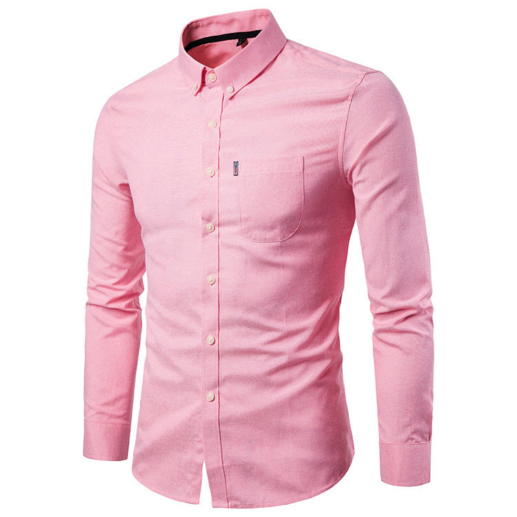 Men’s Korean-Style Slim-Fit Long-Sleeve Dress Shirt – Modern Elegance