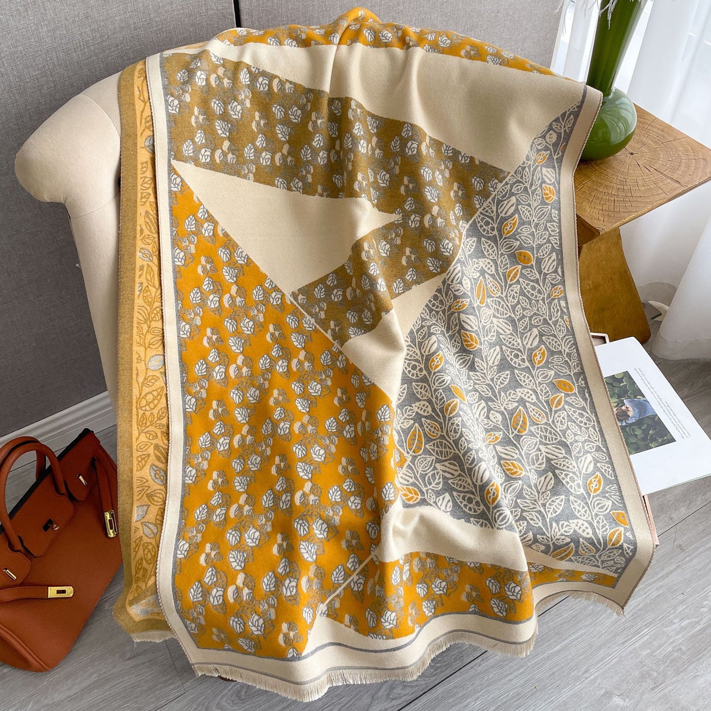 Korean Style Ins All-match Floral Print Shawl Winter Cashmere-like