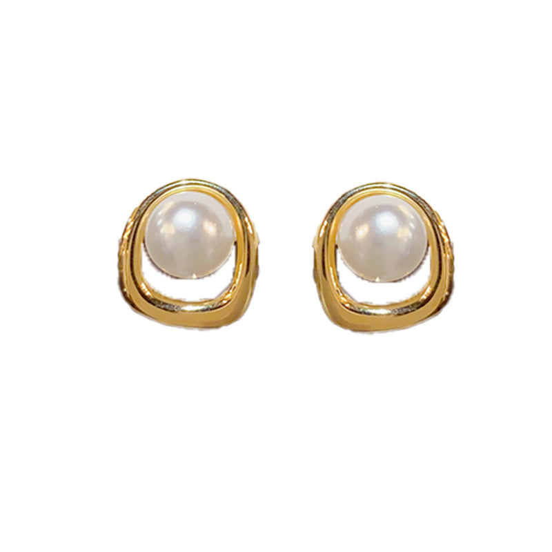 New Fashion Elegant Metal Pearl Stud Earrings