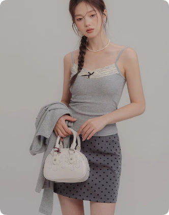 Bow Lace Suspender Women's Early Spring New Style Pure Desire Wind