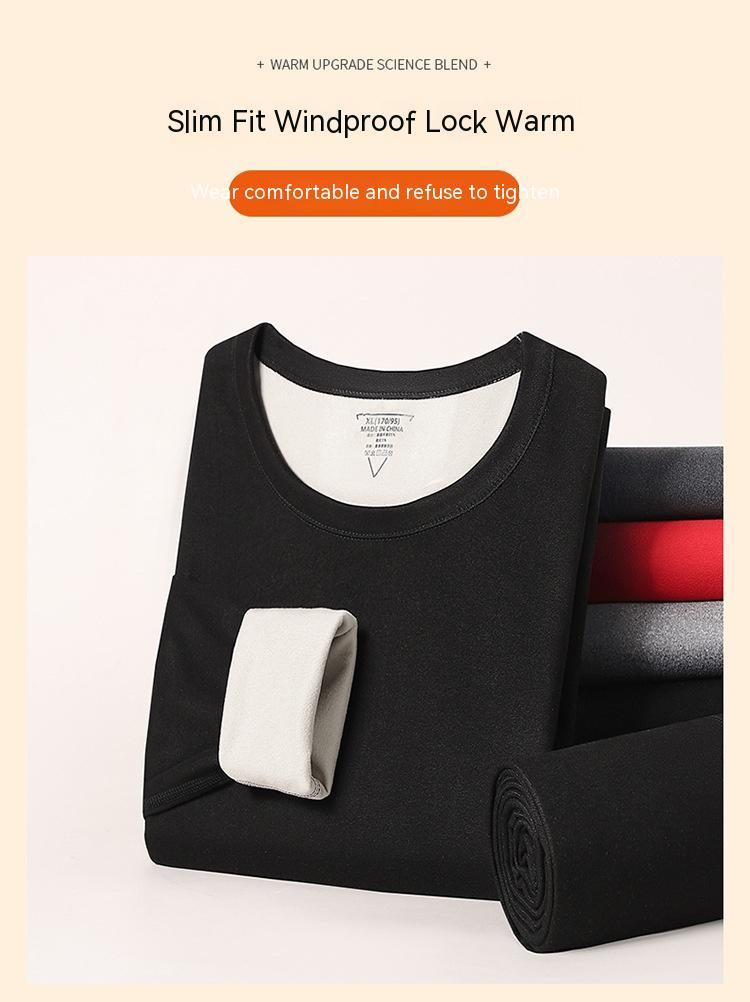 Men’s Fleece‑Lined Thermal Underwear Set – Double‑Sided Brushed Long Johns & Crewneck Top