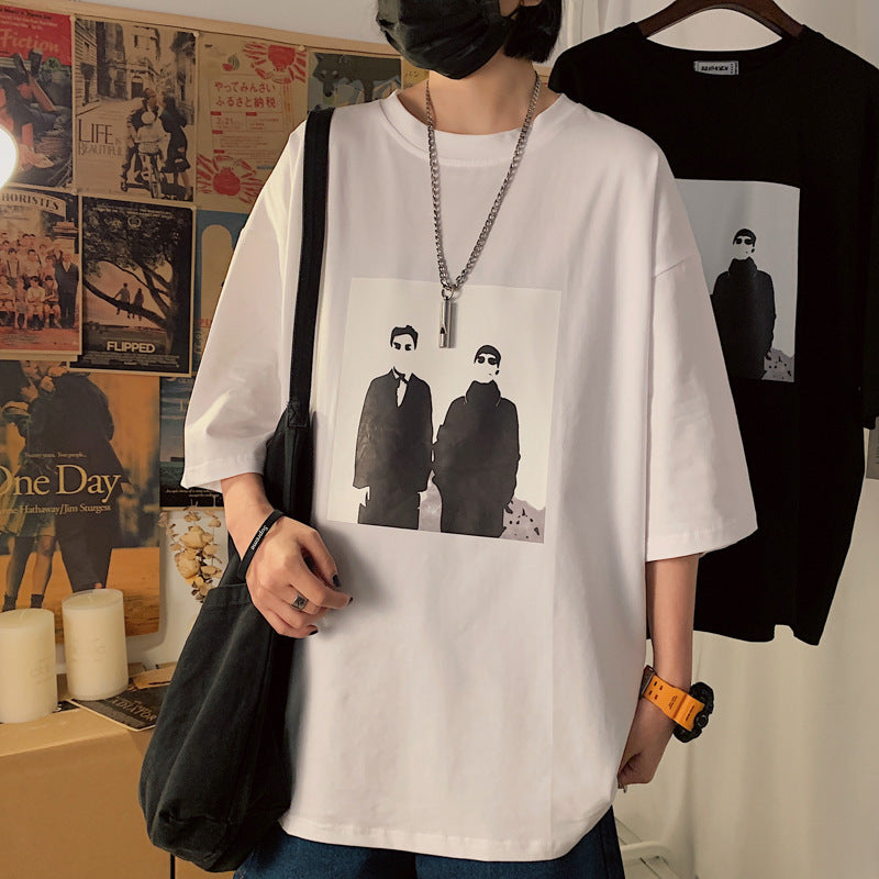 Men’s Korean-Style Loose Round-Neck T-Shirt – Oversized Graphic Comfort