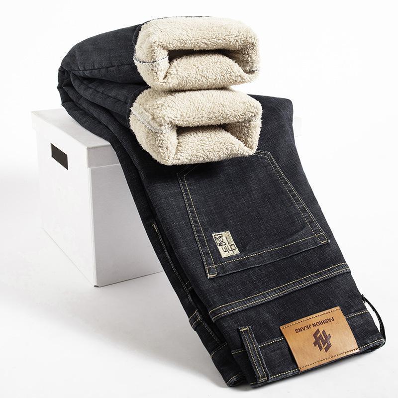 Men’s Fleece-Lined Thick Loose Fit Straight Trousers – Winter Warm Casual Pants