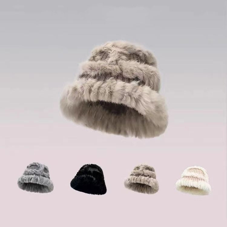 Rabbit Fur Hat Women's Autumn And Winter All-matching Thickened Plush Knitted
