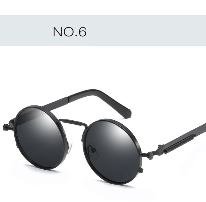 New spring mirror leg sunglasses Metal round frame retro sunglasses Colorful reflective European and American trend sunglasses