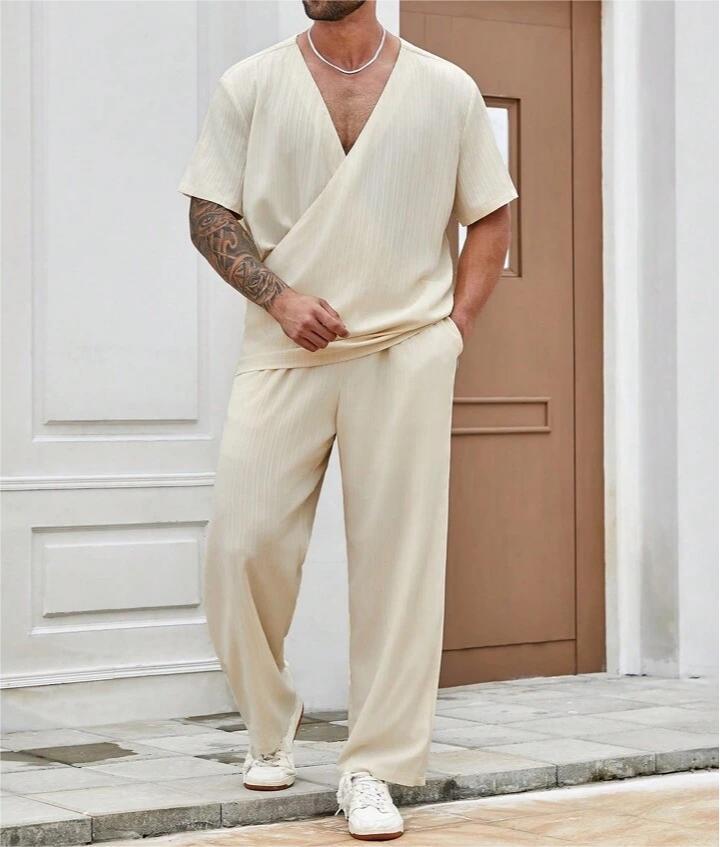 Men’s Casual Short-Sleeve Shirt & Trouser Commuter Set – Breezy Summer Suit
