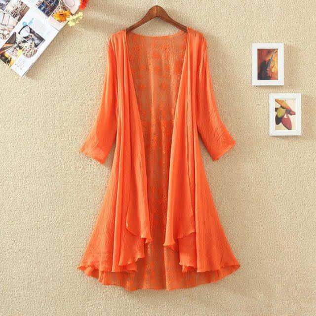 Women's Chiffon Shirt Hollow Out Loose Sun Protection Air Conditioning Shirt Thin Coat Cardigan Mid-length