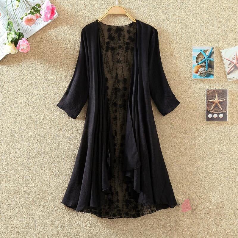 Women's Chiffon Shirt Hollow Out Loose Sun Protection Air Conditioning Shirt Thin Coat Cardigan Mid-length