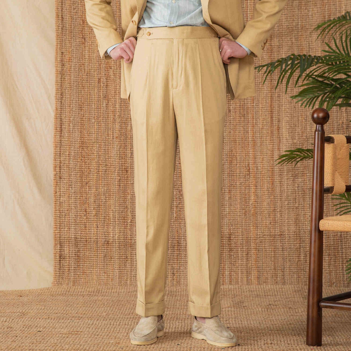 Men’s Naples High-Waist Straight Leg Pants – Minimalist Cotton Trousers for Everyday Style