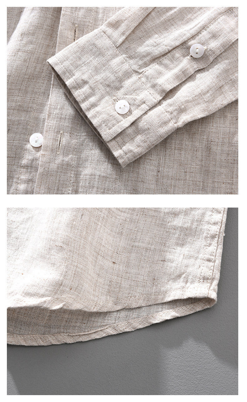 Men’s Linen Breathable Loose Shirt – Solid Color Casual Summer Top