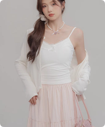 Bow Lace Suspender Women's Early Spring New Style Pure Desire Wind