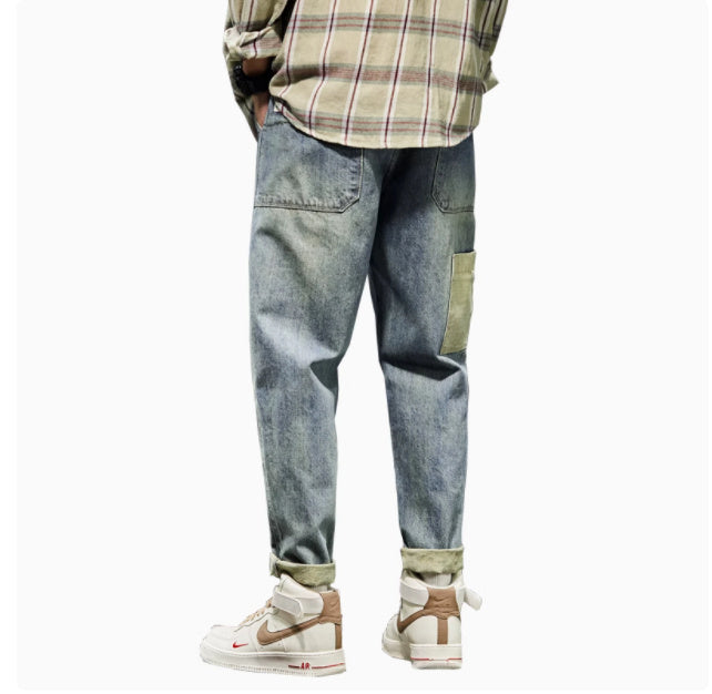 Men’s Loose Fit Harem 9/10 Jeans – Workwear Style Cropped Denim