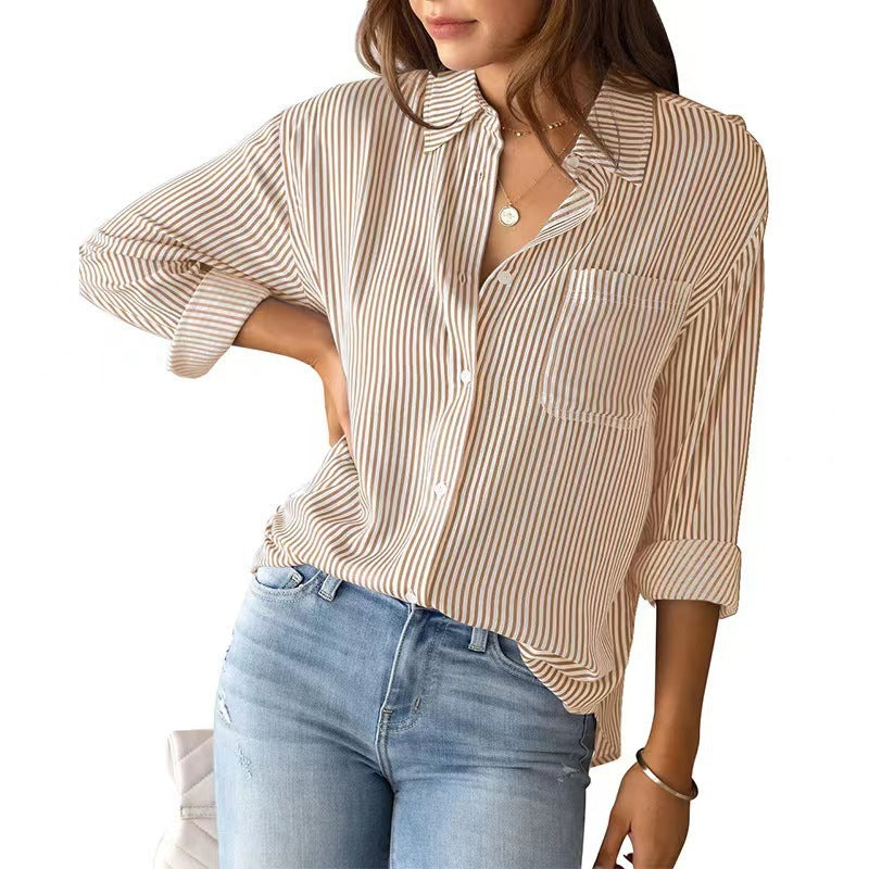 Women's Top Loose Business Casual Long Sleeved Shirt With Pockets
