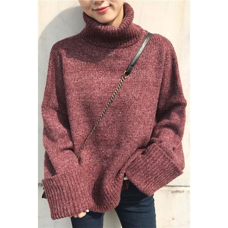 Women's Sweater Coat Loose Lazy Thick Thick Thick Thread High Neck Student Pullover Base Sweater