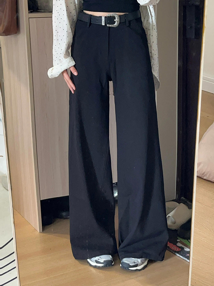 Black High-end Loose Lazy Style Women's Small Size Wide-leg Pants