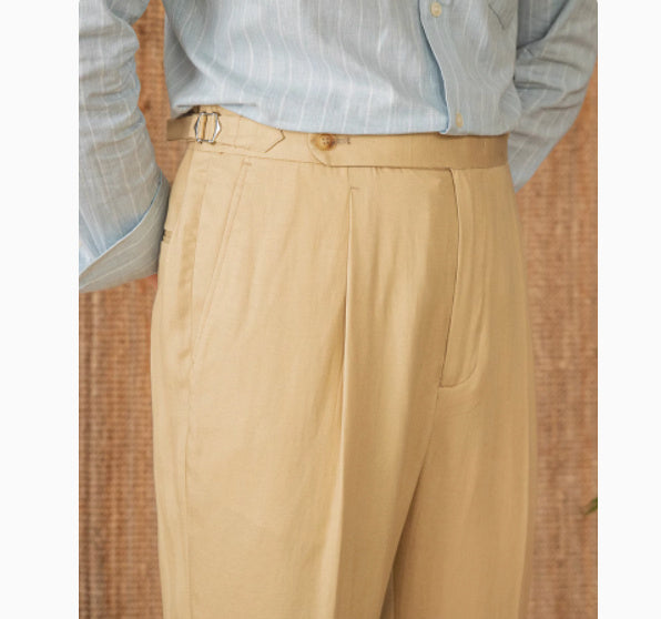 Men’s Naples High-Waist Straight Leg Pants – Minimalist Cotton Trousers for Everyday Style