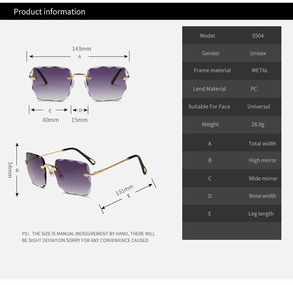 Frameless square sunglasses