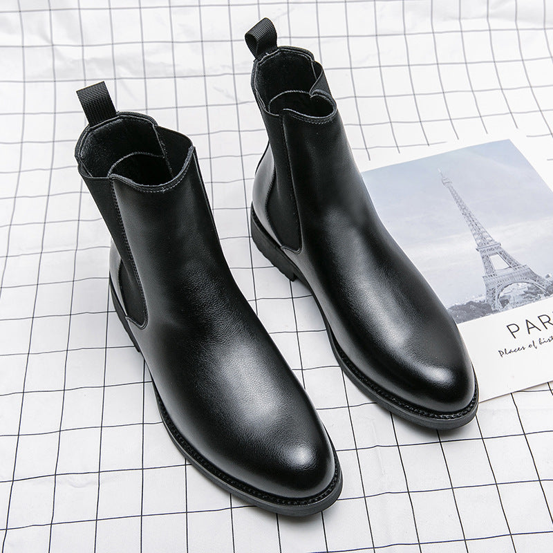 Men’s Korean-Style High-Top Leather Sneakers – Trendy Street Fashion Footwear