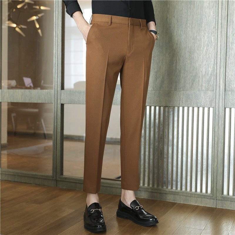Men’s Spring/Summer Draped Solid‑Color Suit Pants – Stretchy Comfort, Elegant Casual Style