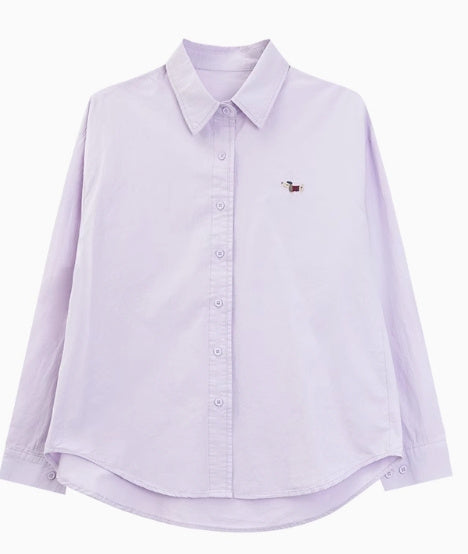 Women's Loose French Embroidered Puppy Shirt