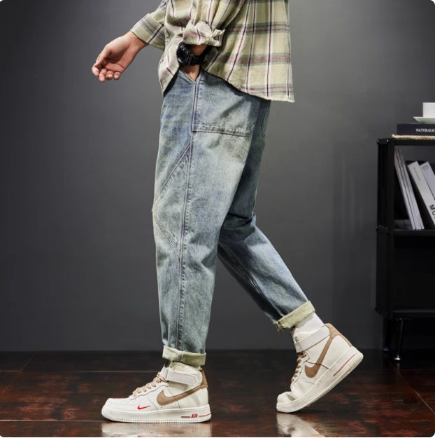 Men’s Loose Fit Harem 9/10 Jeans – Workwear Style Cropped Denim