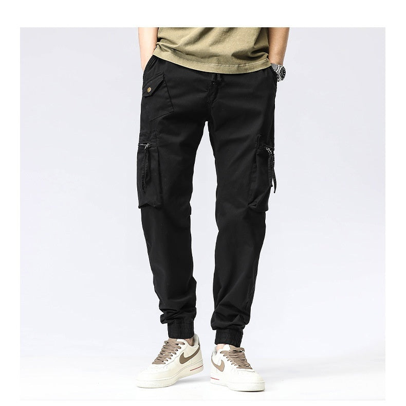 Men's Cotton Utility Jogger Pants – Trendy Workwear with Elastic Waist & Ankle Tie