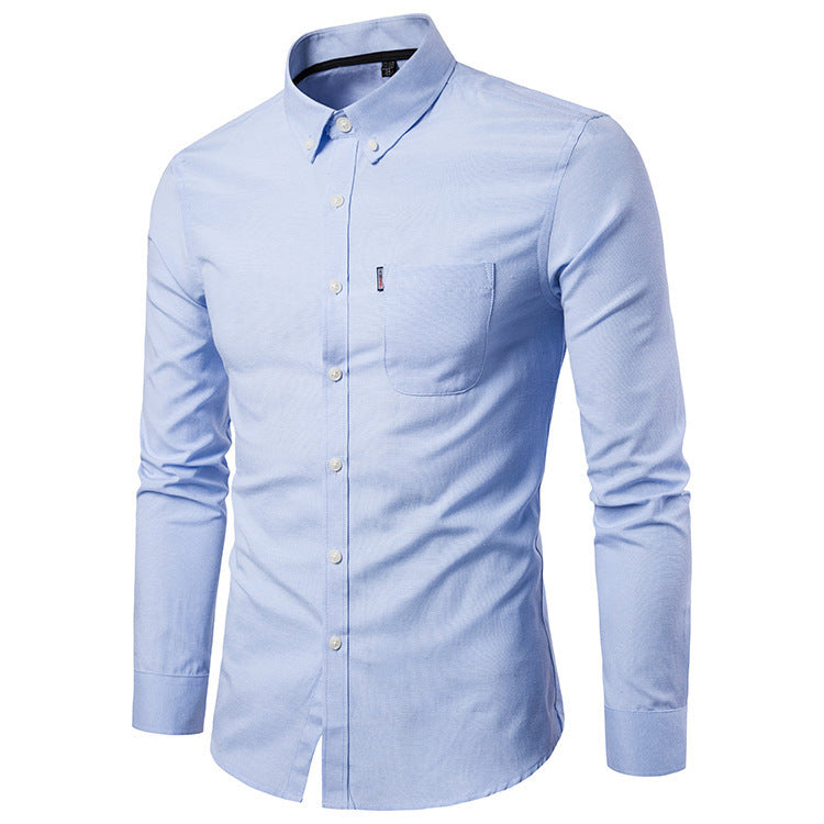 Men’s Korean-Style Slim-Fit Long-Sleeve Dress Shirt – Modern Elegance