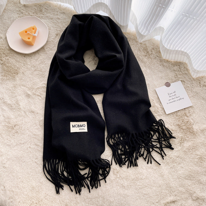 Cashmere Scarf Feel Solid Color Tassel Shawl Long Monochrome