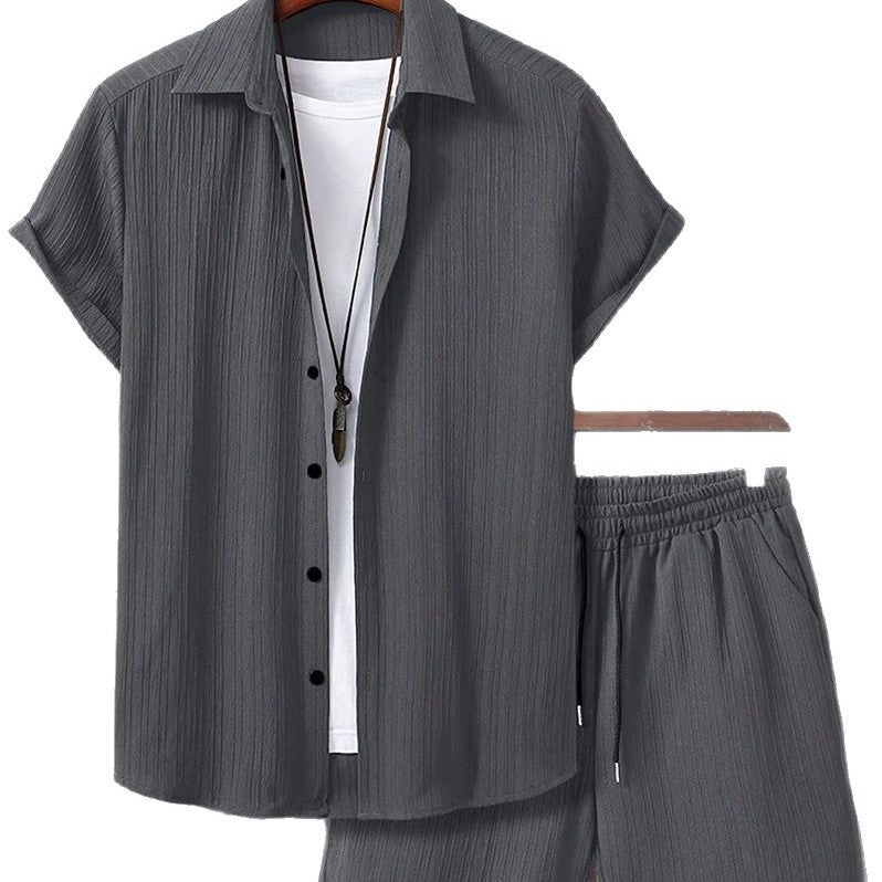 Men’s Striped Short-Sleeve Lapel Shirt & Shorts Set – Lightweight Summer Co-Ord