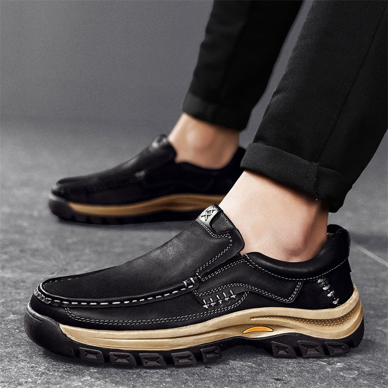 Men’s Leather Thick-Soled Outdoor Mountaineering Shoes – Durable Rubber Sole