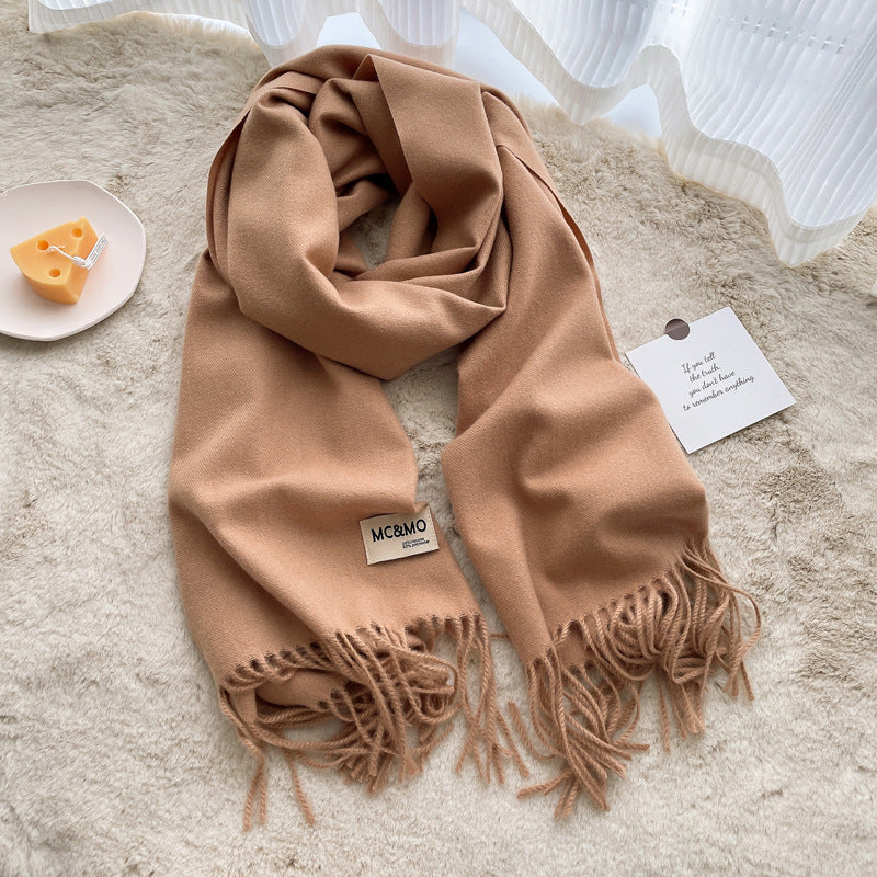Cashmere Scarf Feel Solid Color Tassel Shawl Long Monochrome