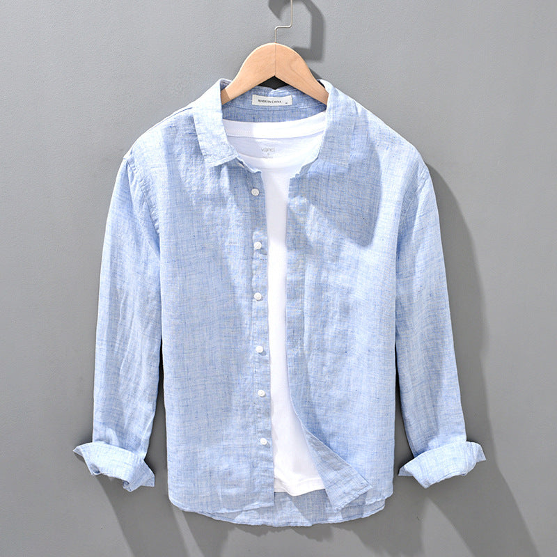 Men’s Linen Breathable Loose Shirt – Solid Color Casual Summer Top
