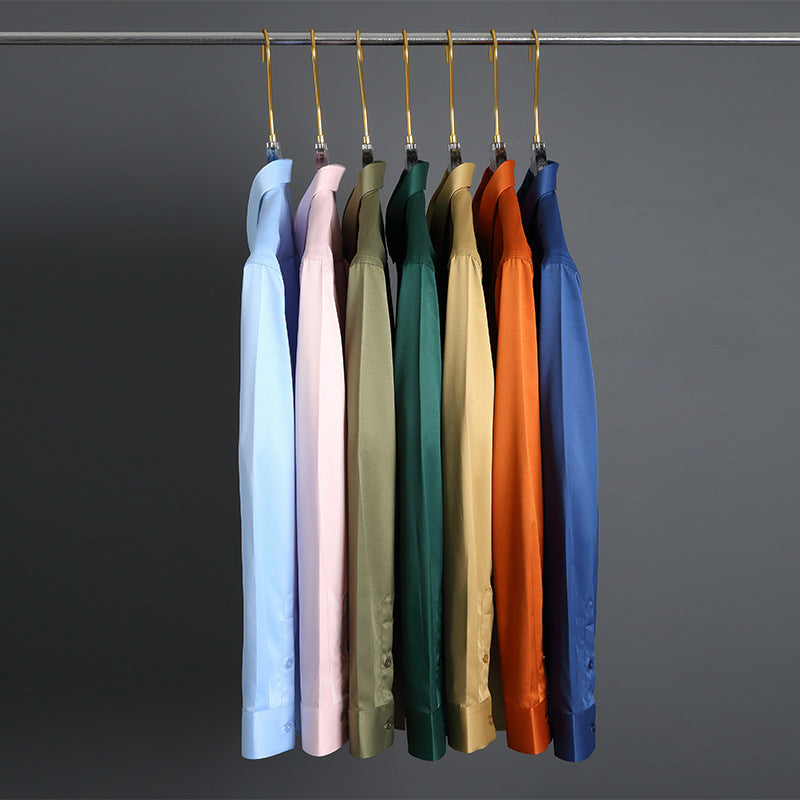 Men’s Elastic Silk Long-Sleeve Non-Iron Shirt – Smooth, Stretch & Breathable