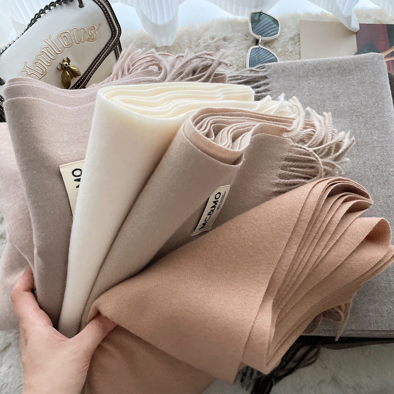 Cashmere Scarf Feel Solid Color Tassel Shawl Long Monochrome