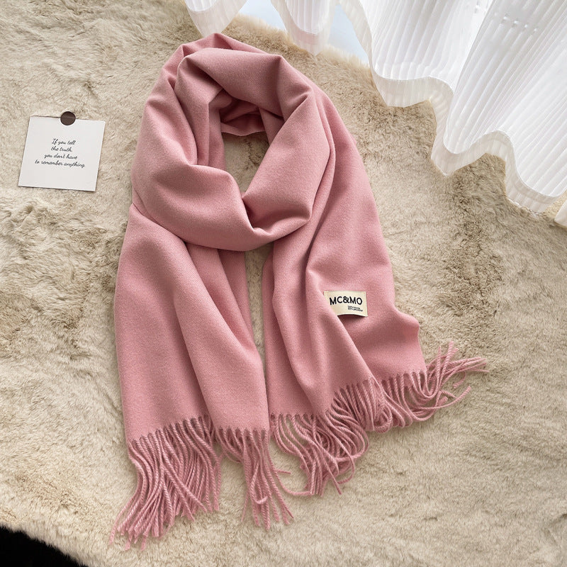 Cashmere Scarf Feel Solid Color Tassel Shawl Long Monochrome