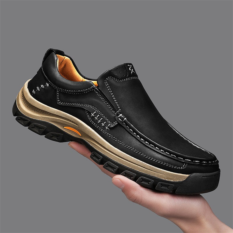 Men’s Leather Thick-Soled Outdoor Mountaineering Shoes – Durable Rubber Sole