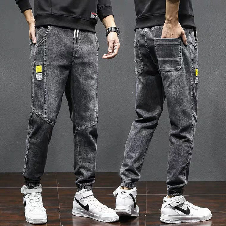Men’s Ankle-Tied Cargo Jeans – Loose Fit Harlan Cropped Streetwear