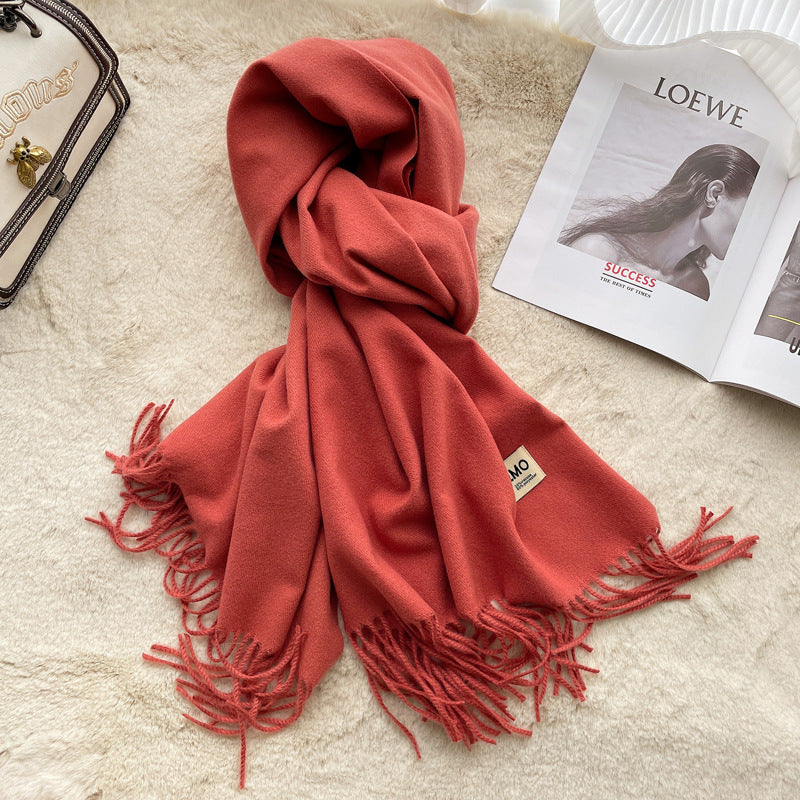 Cashmere Scarf Feel Solid Color Tassel Shawl Long Monochrome