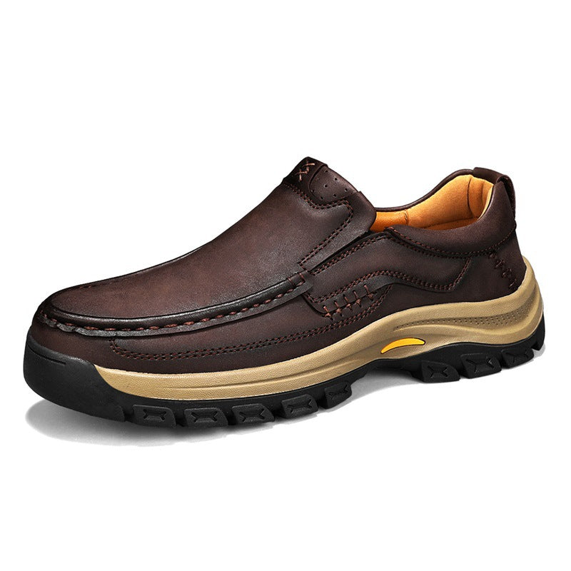 Men’s Leather Thick-Soled Outdoor Mountaineering Shoes – Durable Rubber Sole