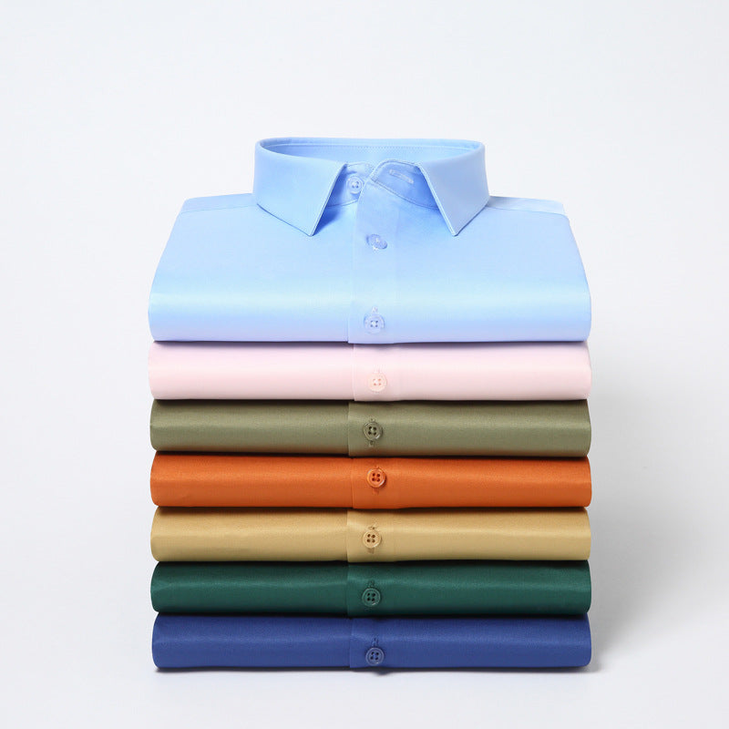 Men’s Elastic Silk Long-Sleeve Non-Iron Shirt – Smooth, Stretch & Breathable