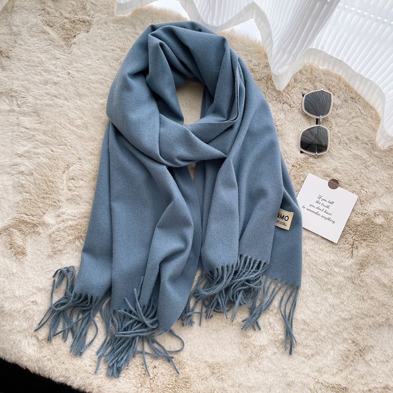 Cashmere Scarf Feel Solid Color Tassel Shawl Long Monochrome
